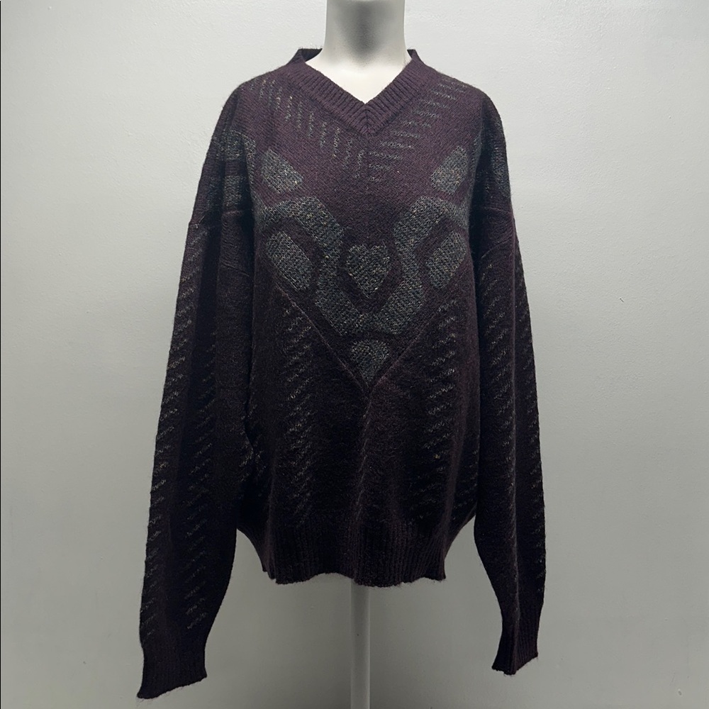 Salvatore Ferragamo Vintage Sweater Long Sleeve Knit Pullover Purple Mens Medium